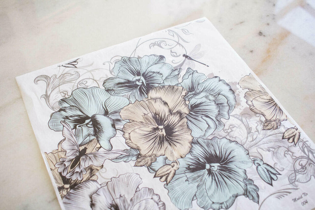 NEW Belles & Whistles Rice Decoupage Paper - Blue and Yellow Floral