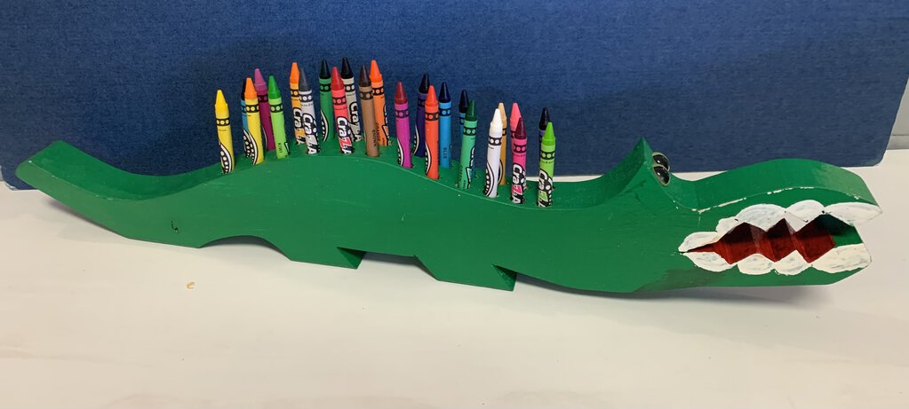 Handcrafted Wooden Alligator Crayon Holder w/ 24 Crayons
