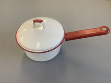 Load image into Gallery viewer, Vintage Red &amp; White Enamel Saucepan w/Lid
