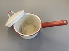 Load image into Gallery viewer, Vintage Red &amp; White Enamel Saucepan w/Lid
