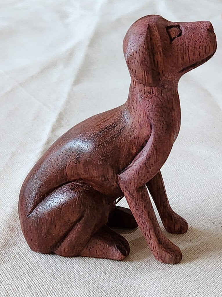 NEW Acacia Wood Carved Sitting Dog