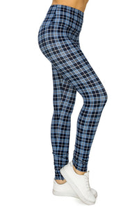 NEW One Size Leggings - Blue Plaid LY5R-Q732