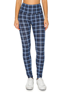 NEW One Size Leggings - Blue Plaid LY5R-Q732