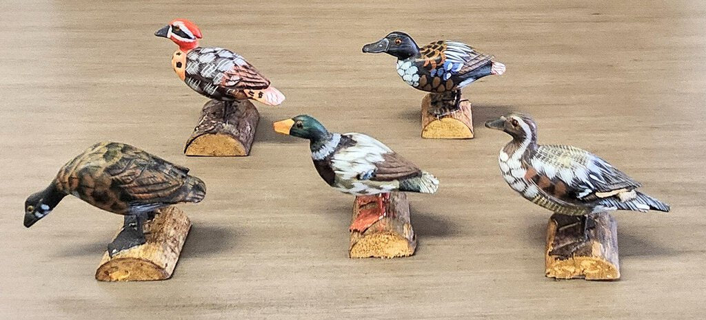 Hand-Painted Bird on Log Figurine