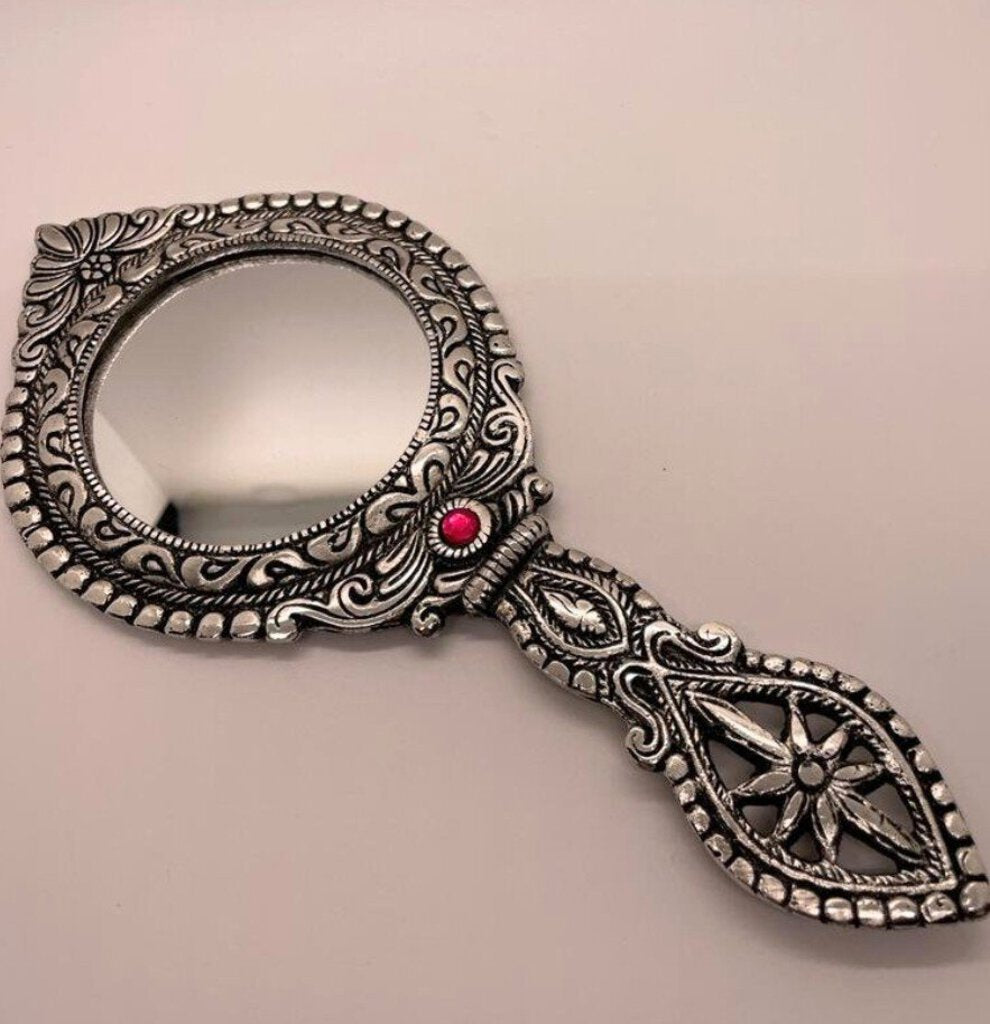 NEW Victorian Style Hand Mirror - Red Jewel 12937