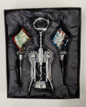 Load image into Gallery viewer, NEW Gift Set: Corkscrew &amp; Two Art Glass Bottle Stoppers 656012
