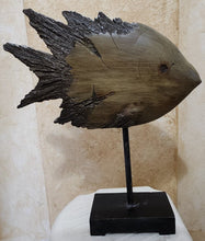 Load image into Gallery viewer, PAIR Distressed Wood Style Resin Fish on Pedestal - As Found

