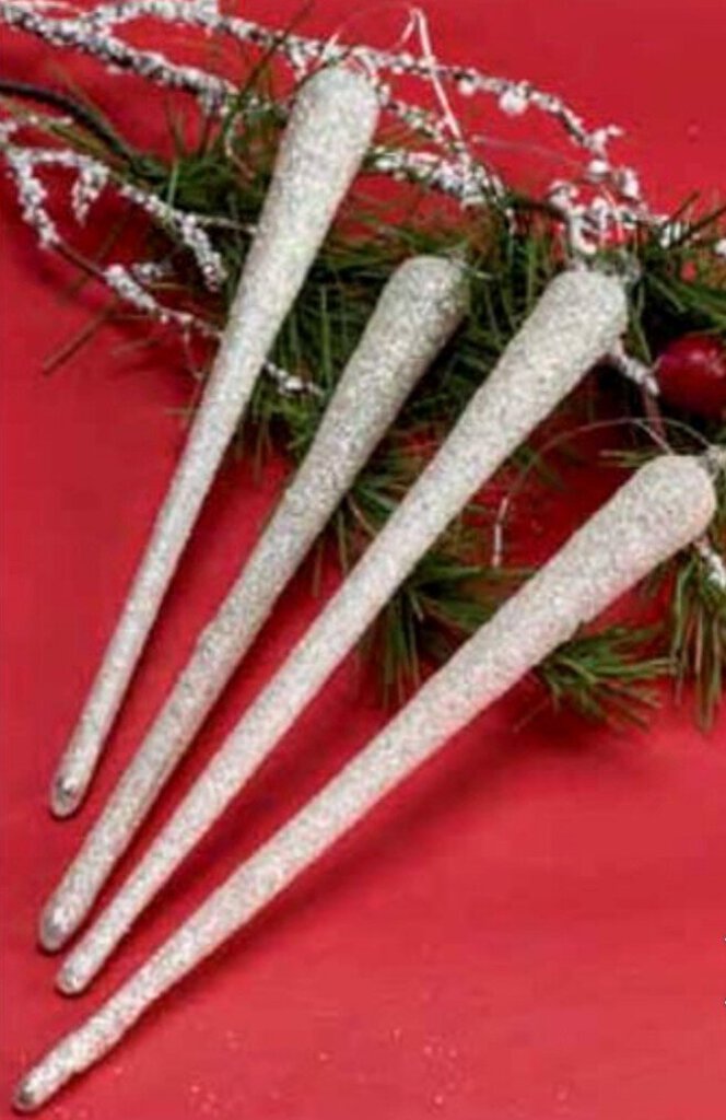 NEW 4-Pc Silver Dipped Icicle Ornaments - 655373