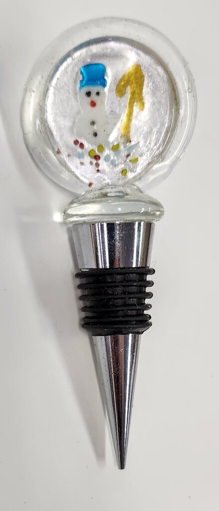 NEW Christmas Art Glass Bottle Stopper - Snowman - 656059