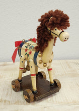 Load image into Gallery viewer, Hand-painted Wooden Horse on Wheels
