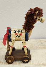 Load image into Gallery viewer, Hand-painted Wooden Horse on Wheels
