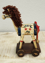 Load image into Gallery viewer, Hand-painted Wooden Horse on Wheels
