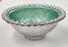 Load image into Gallery viewer, NEW Beaded Aluminum Pedestal Bowl - Green -14024

