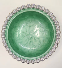 Load image into Gallery viewer, NEW Beaded Aluminum Pedestal Bowl - Green -14024
