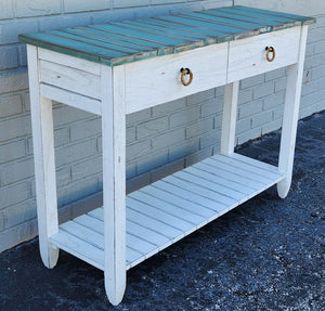 NEW Picket Fence Console Table - Distressed Bleu & White