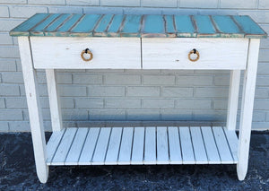 NEW Picket Fence Console Table - Distressed Bleu & White