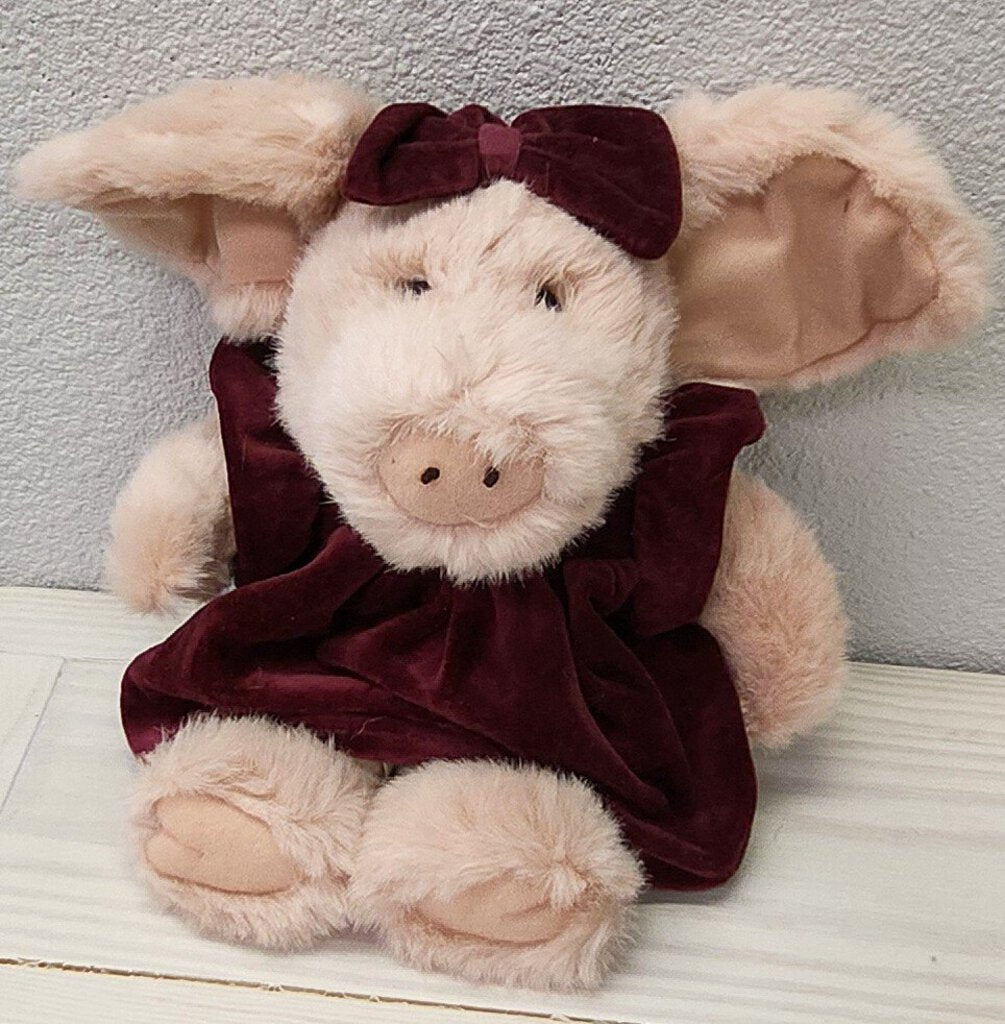 Boyds Plush Pig - Burgundy Dress & Bow
