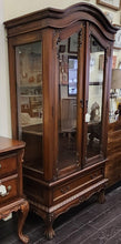 Load image into Gallery viewer, Vintage Glass Doors Carved Detail Curio Cabinet
