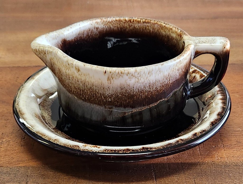 Vintage Pfaltzgraff Drip Glaze Creamer with Saucer