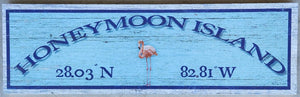 NEW Sign - Honeymoon Island w/Flamingo Latitude/Longitude - M