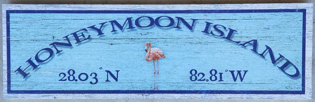 NEW Sign - Honeymoon Island w/Flamingo Latitude/Longitude - M