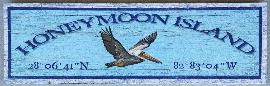 NEW Sign - Honeymoon Island w/Pelican Latitude/Longitude - M