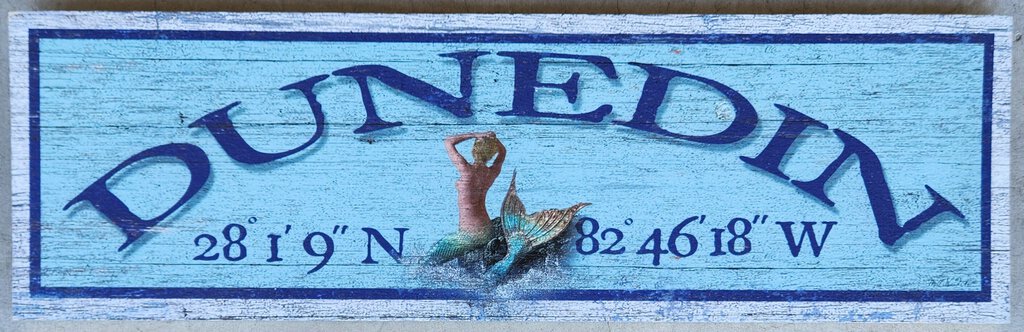 NEW Sign - Dunedin w/Mermaid Latitude/Longitude - M