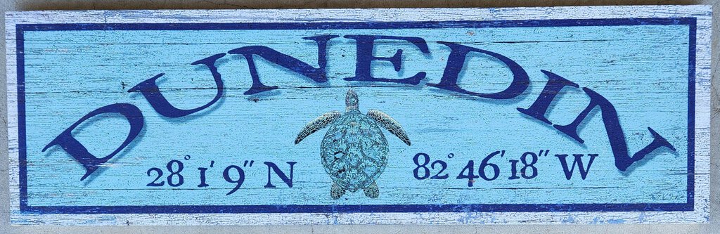 NEW Sign - Dunedin w/Turtle Latitude/Longitude - M