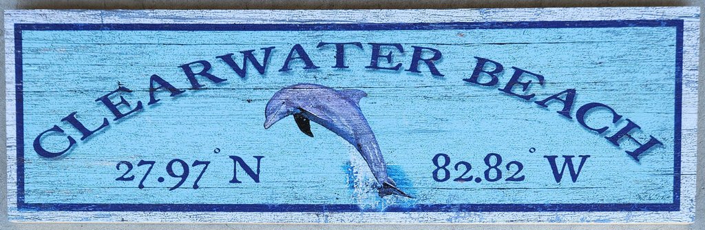 NEW Sign - Clearwater Beach w/Dolphin Latitude/Longitude - M