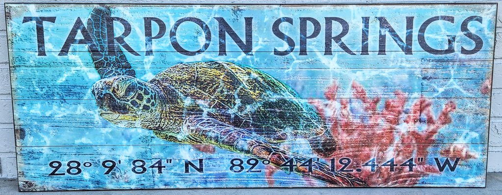 NEW Sign - Sea Turtle w/Coral Tarpon Springs Latitude/Longitude