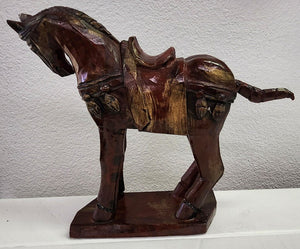 Carved Wood Chinese War Horse Figurine