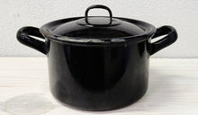 Load image into Gallery viewer, 8" Black Vintage Enamelware Pot with Lid
