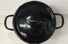 Load image into Gallery viewer, 8" Black Vintage Enamelware Pot with Lid
