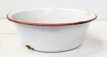 Load image into Gallery viewer, 7&quot; Vintage White and Red Enamelware Bowl
