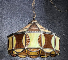Load image into Gallery viewer, Vintage Leaded Stained Glass Swag Lamp
