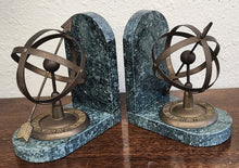 Load image into Gallery viewer, Vintage Brass and Marble Armillary Bookends
