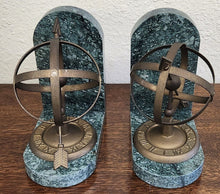 Load image into Gallery viewer, Vintage Brass and Marble Armillary Bookends
