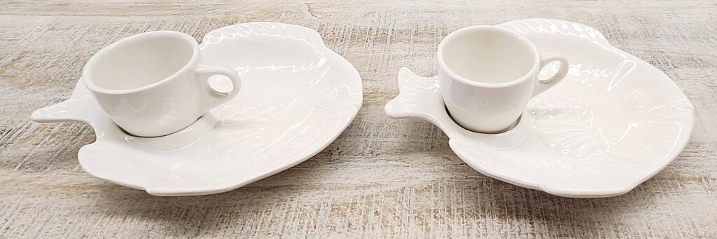 PAIR California USA Pottery 786 Fish Dishes with Cups