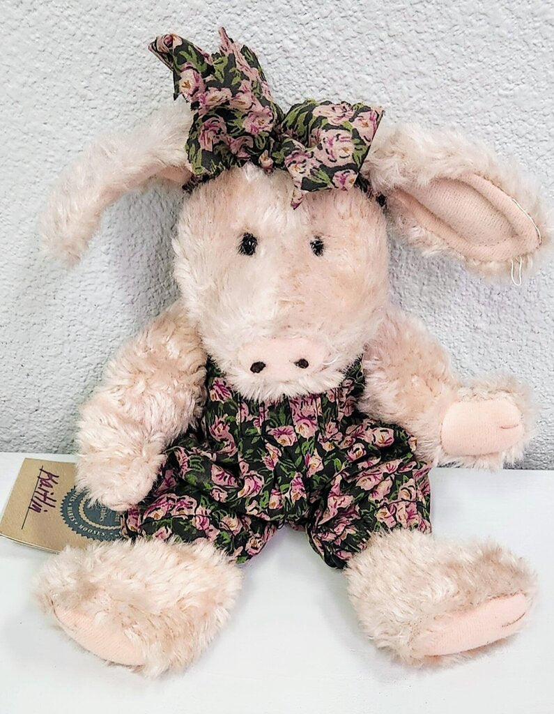 Boyds Plush Pig Kaitlin in Floral Overalls