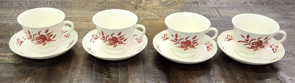 SET Four Wedgwood Williamsburg Iris Cups & Saucers