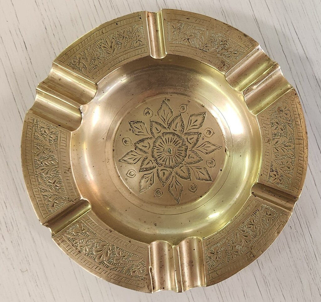 Vintage Etched Brass Ashtray
