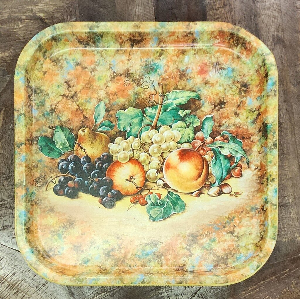 Vintage Metal Serving Tray - Fruit Motif
