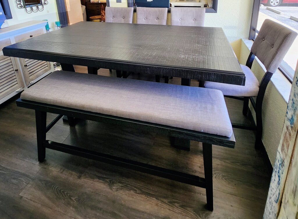 6 Piece Counter Height Dining Set (Table, Bench, 4 Chairs)