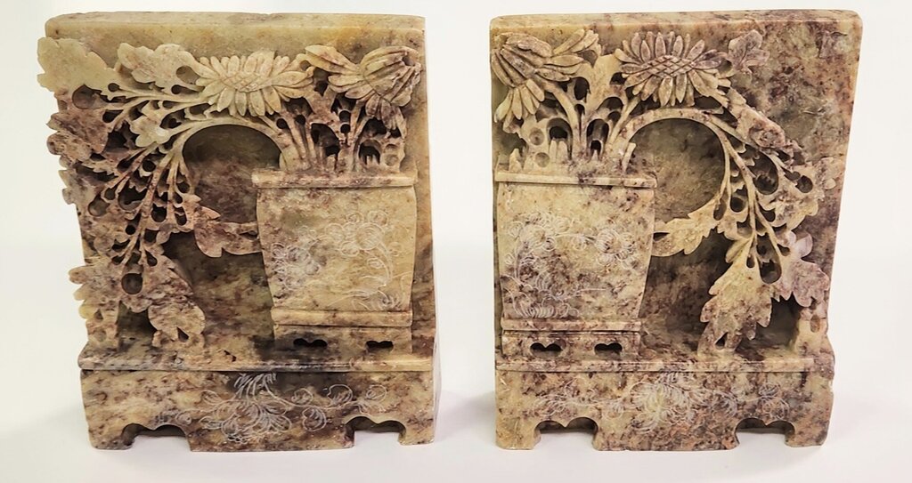 Carved Asian Soapstone Bookends