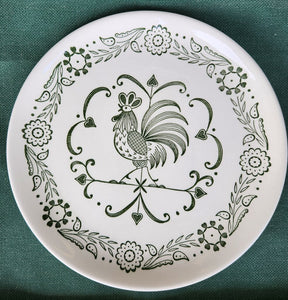 SET 4-Pc Vintage Scio Pottery Provincial Green Rooster Dinner Plates