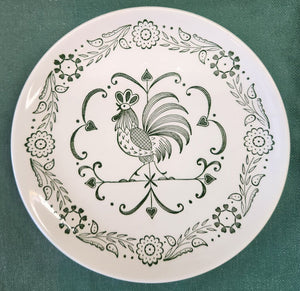 SET 4-Pc Vintage Scio Pottery Provincial Green Rooster Dinner Plates