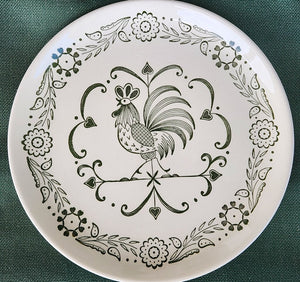 SET 4-Pc Vintage Scio Pottery Provincial Green Rooster Dinner Plates