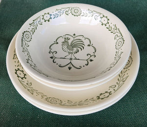 SET 4-Pc Vintage Scio Pottery Provincial Green Rooster Bowls