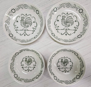 SET 4-Pc Vintage Scio Pottery Provincial Green Rooster Bowls