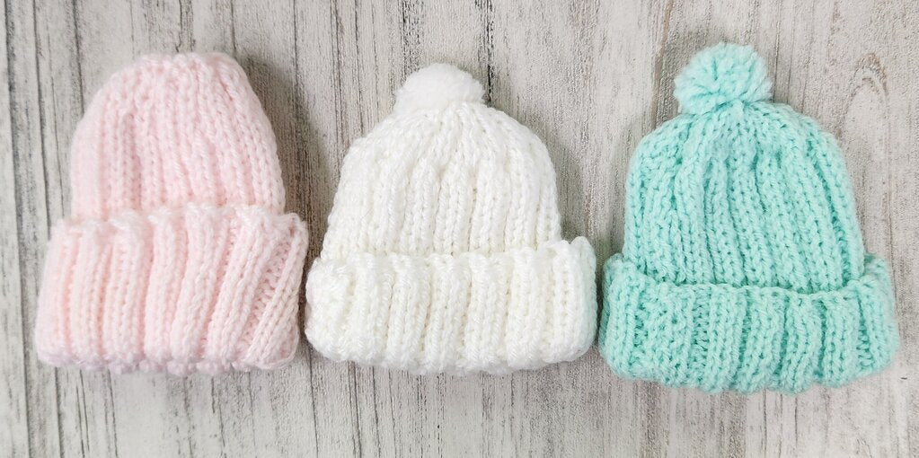 NEW 3-Pc Handmade Knit Infant/Doll Caps